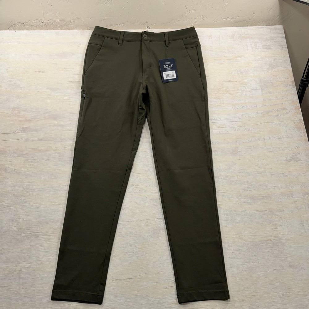BYLT Everyday Pant 2.0 Size L NWT Tapered Stretch Chino Olive Green Mens